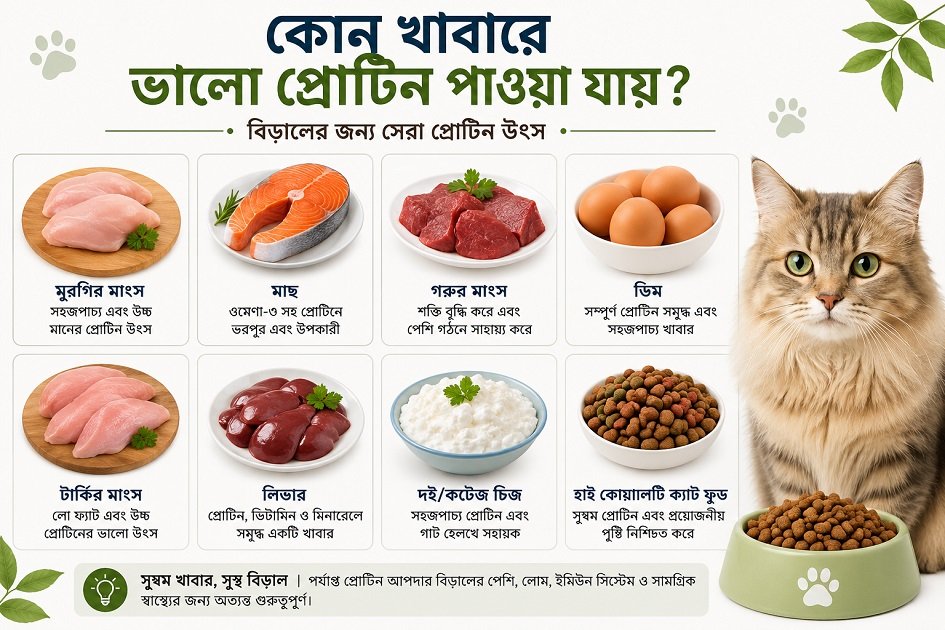 বিড়ালের জন্য ভালো প্রোটিন সমৃদ্ধ খাবারের উৎস