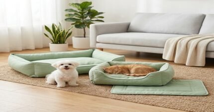 Dog & Cat Bed Set with 3 light green pieces for cats and dogs
