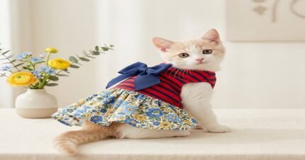 Bow Pet Dress for cats and dogs in Size M with spring summer party skirt