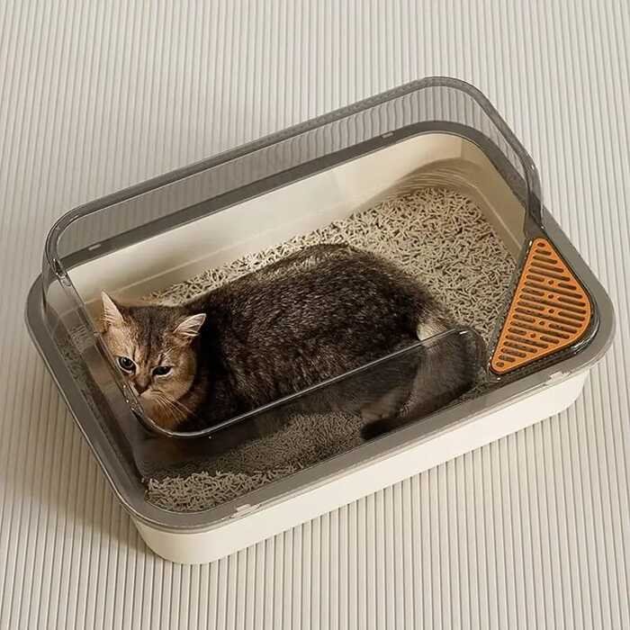 Corner Cut Semi-Enclosed Cat Litter Box Extra Large