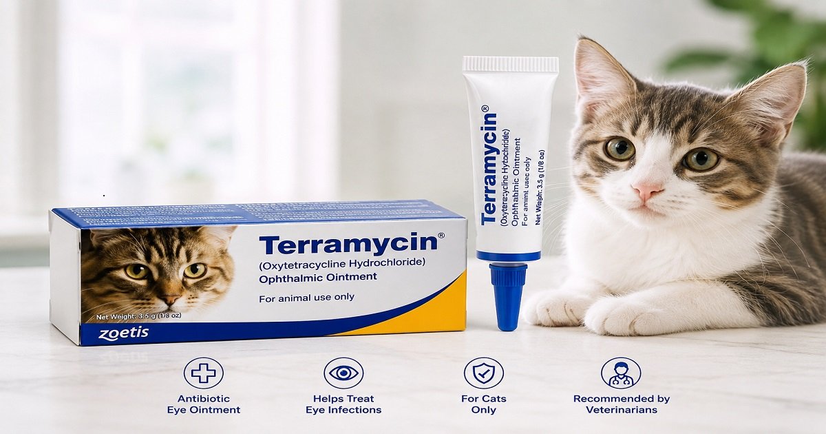 Terramycin Ophthalmic Ointment for Cats | Antibiotic Eye Ointment by Zoetis Terramycin Ophthalmic Ointment 3.5g antibiotic eye ointment for cats treating bacterial eye infections and conjunctivitis.