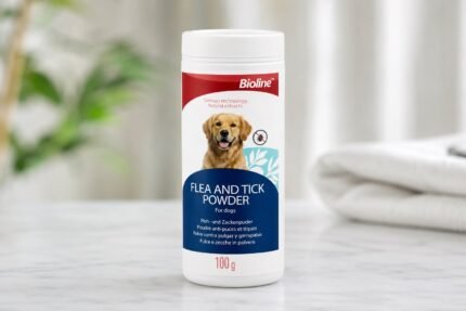 Bioline Flea & Tick Powder for Dogs 100g for flea and tick protection, easy-to-use dog grooming powder