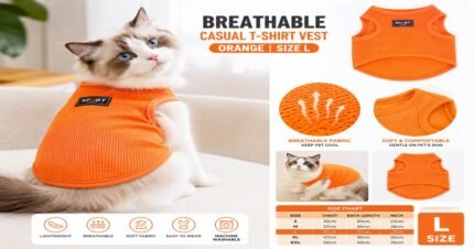 Breathable orange casual T-shirt vest for cats and small pets size L