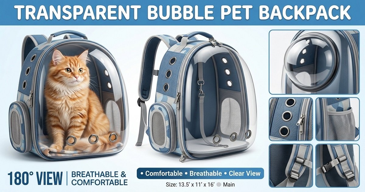 Transparent Bubble Pet Backpack 180° View Transparent Bubble Pet Backpack with 180 degree clear view for cats