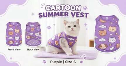 Purple cartoon summer casual vest for cats and small pets size S