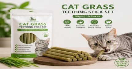 Cat Grass Teething Stick Set 50gm with 10 natural chewing sticks for cats