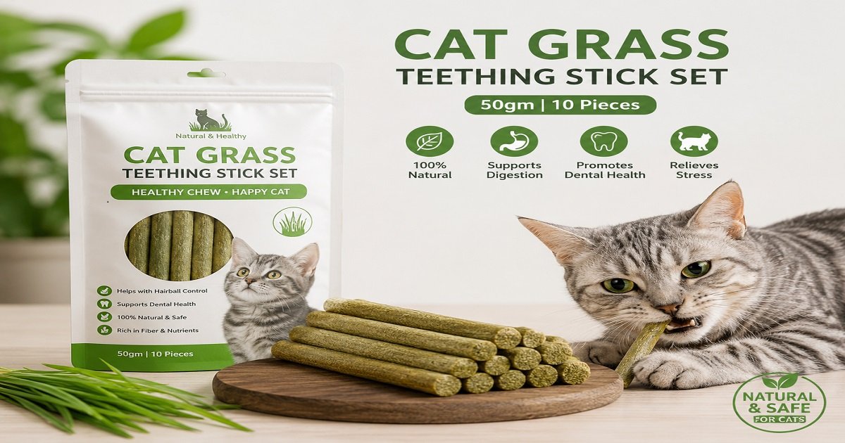 Cat Grass Teething Stick Set | 50gm | 10 Pieces Cat Grass Teething Stick Set 50gm with 10 natural chewing sticks for cats