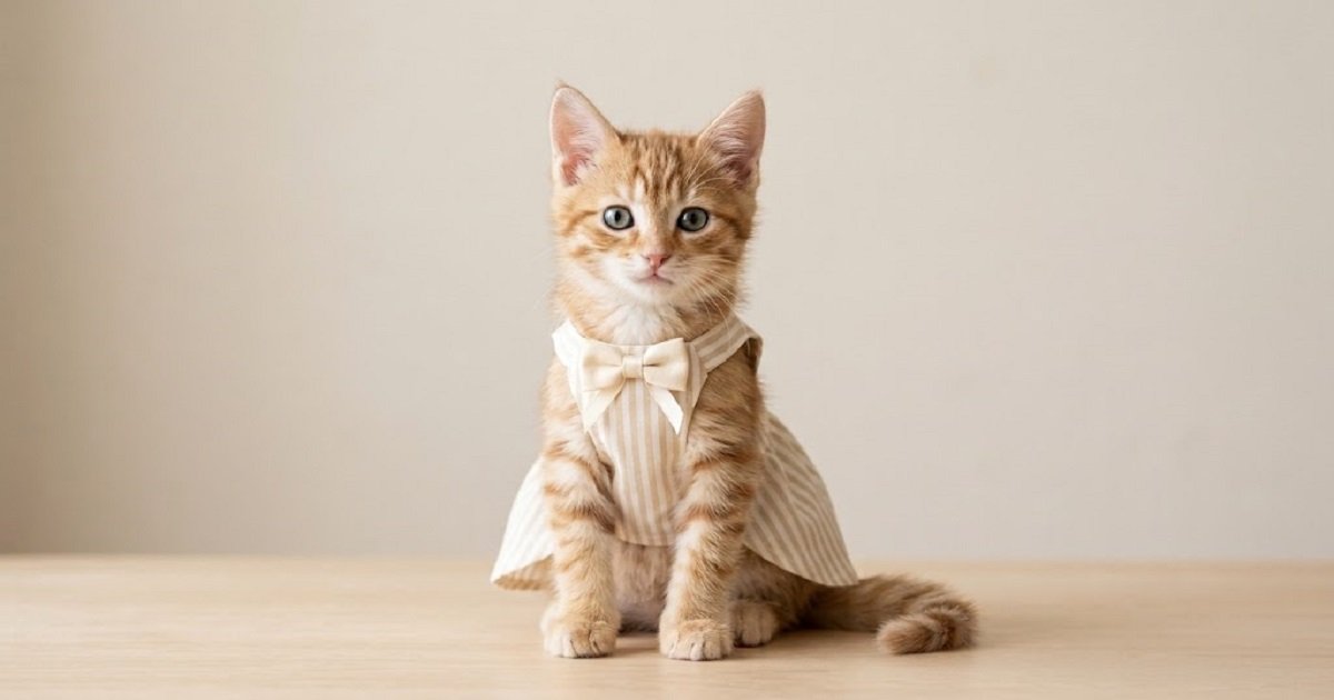 Sleeveless Summer Dress with Bow Cream Stripes Size M Sleeveless Summer Dress with Bow for Cats in Cream Stripes Size M