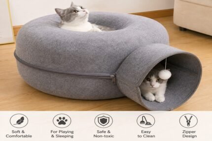 Donut Cat Bed with Felt Play Tunnel for cats