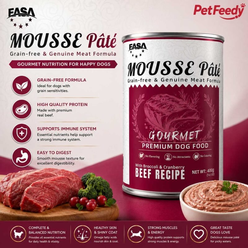 EASA Mousse Pâté beef dog food 400g can