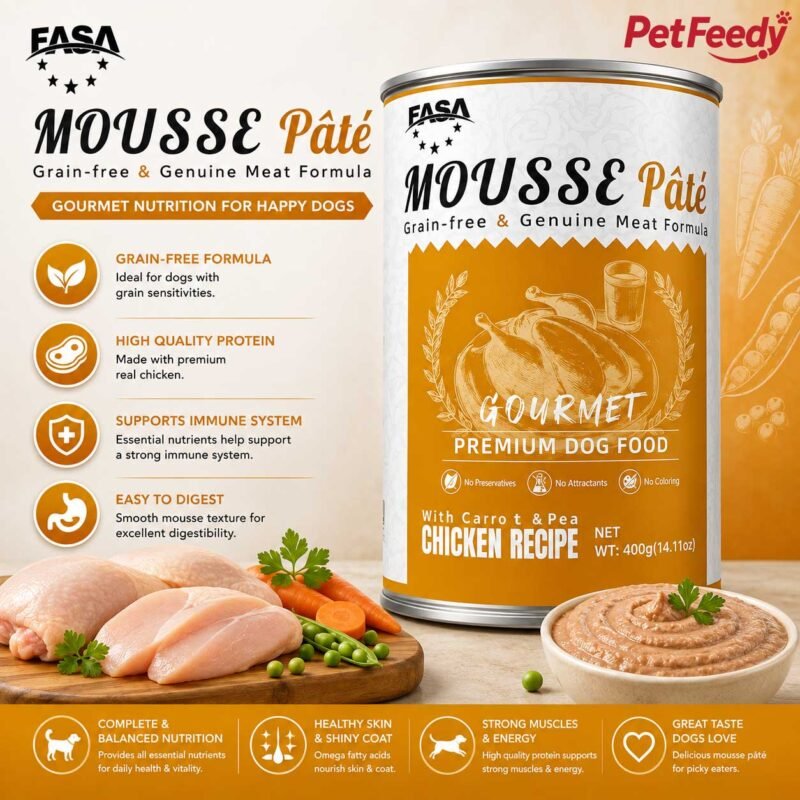 EASA Mousse Pâté chicken dog food 400g can