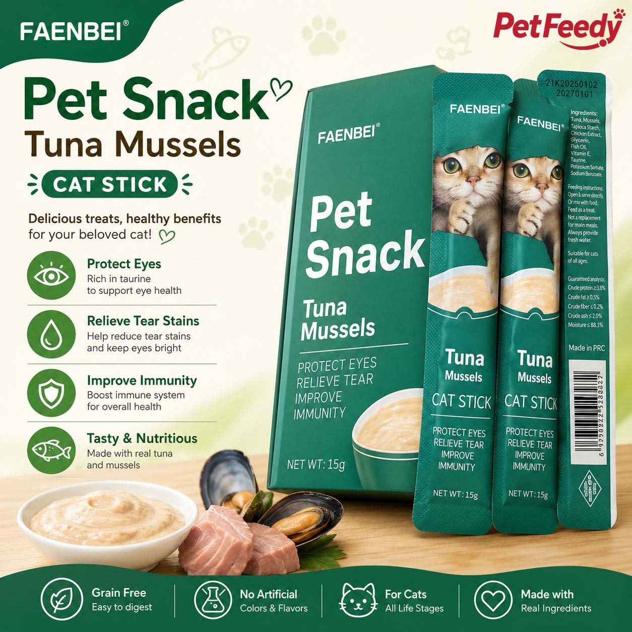 FAENBEI Pet Snack Tuna Mussels Cat Stick 15g Faenbei Cat Stick Tuna Mussels 15g