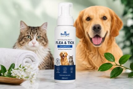 Bengal Waterless Bath Flea & Tick Shampoo 250ml bottle for dogs and cats with waterless no-rinse grooming solution
