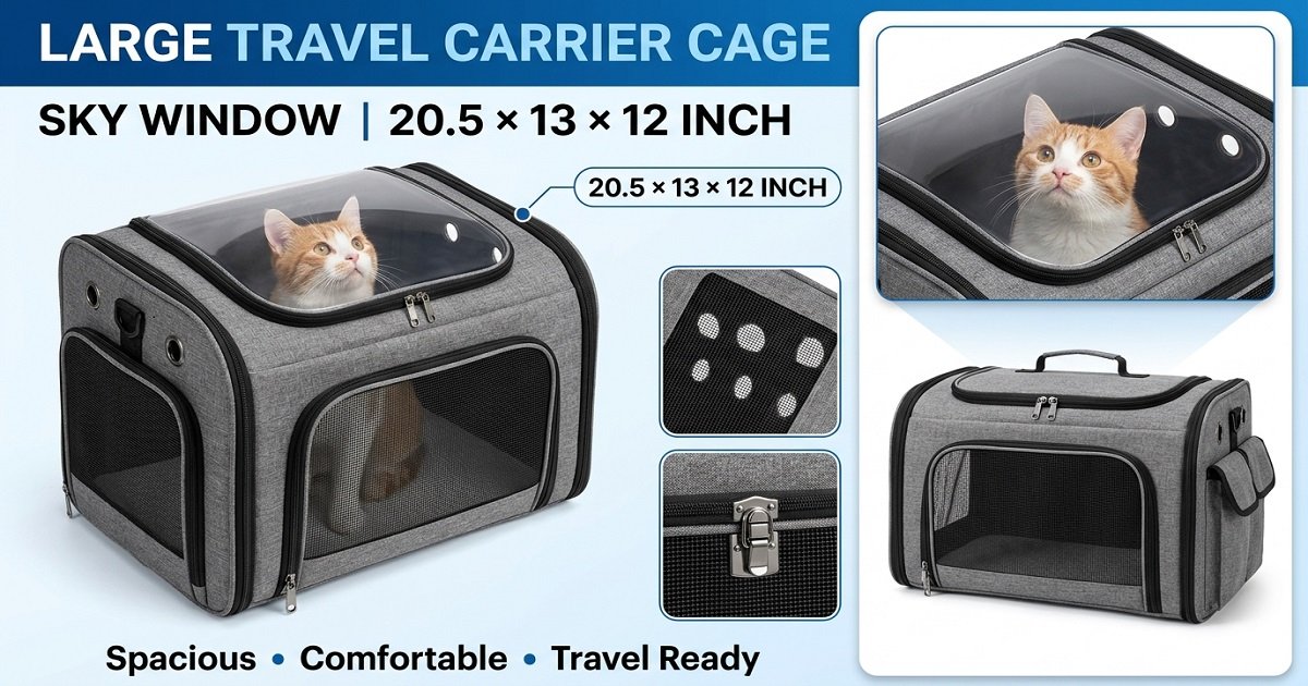 Large Travel Carrier Cage with Sky Window - 20.5x13x12 Inch Large Travel Carrier Cage with Sky Window for cats and small dogs