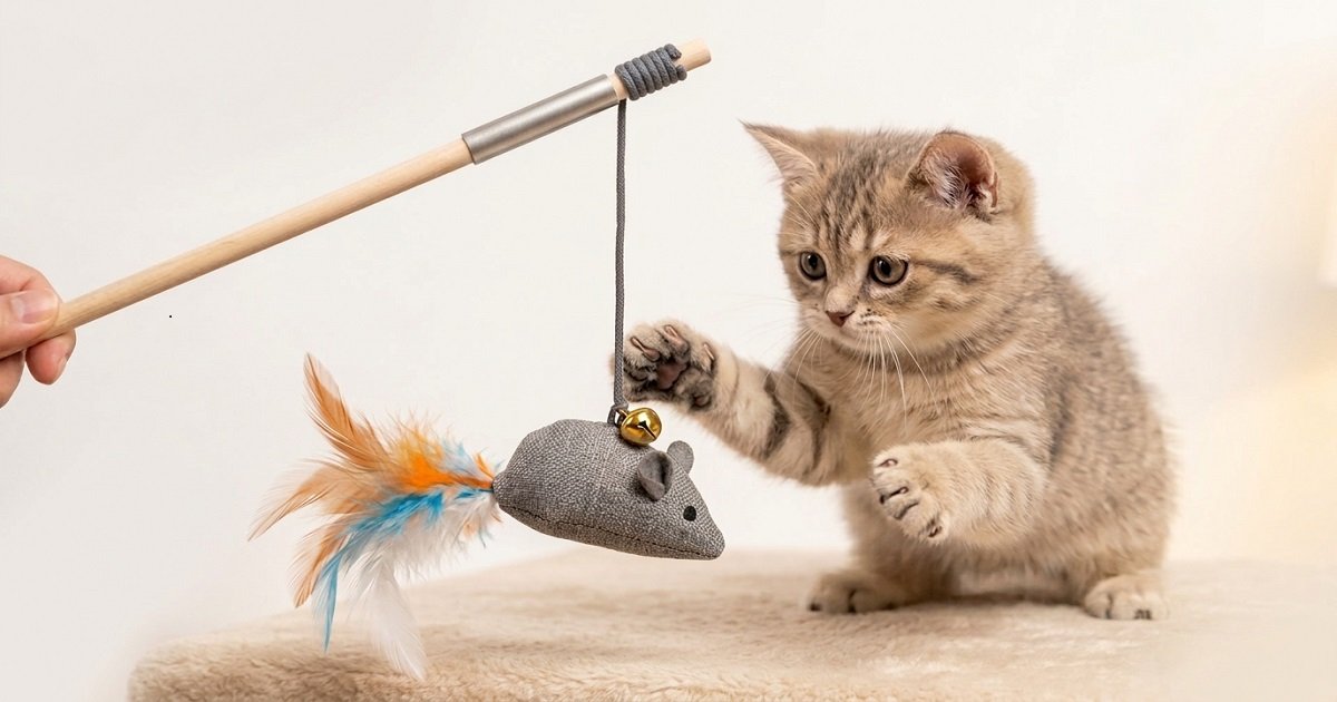 Mouse on a Stick Teaser with Bell and Feather for Cats