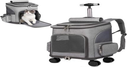 2-in-1 pet carrier backpack with trolley for cats and small pets