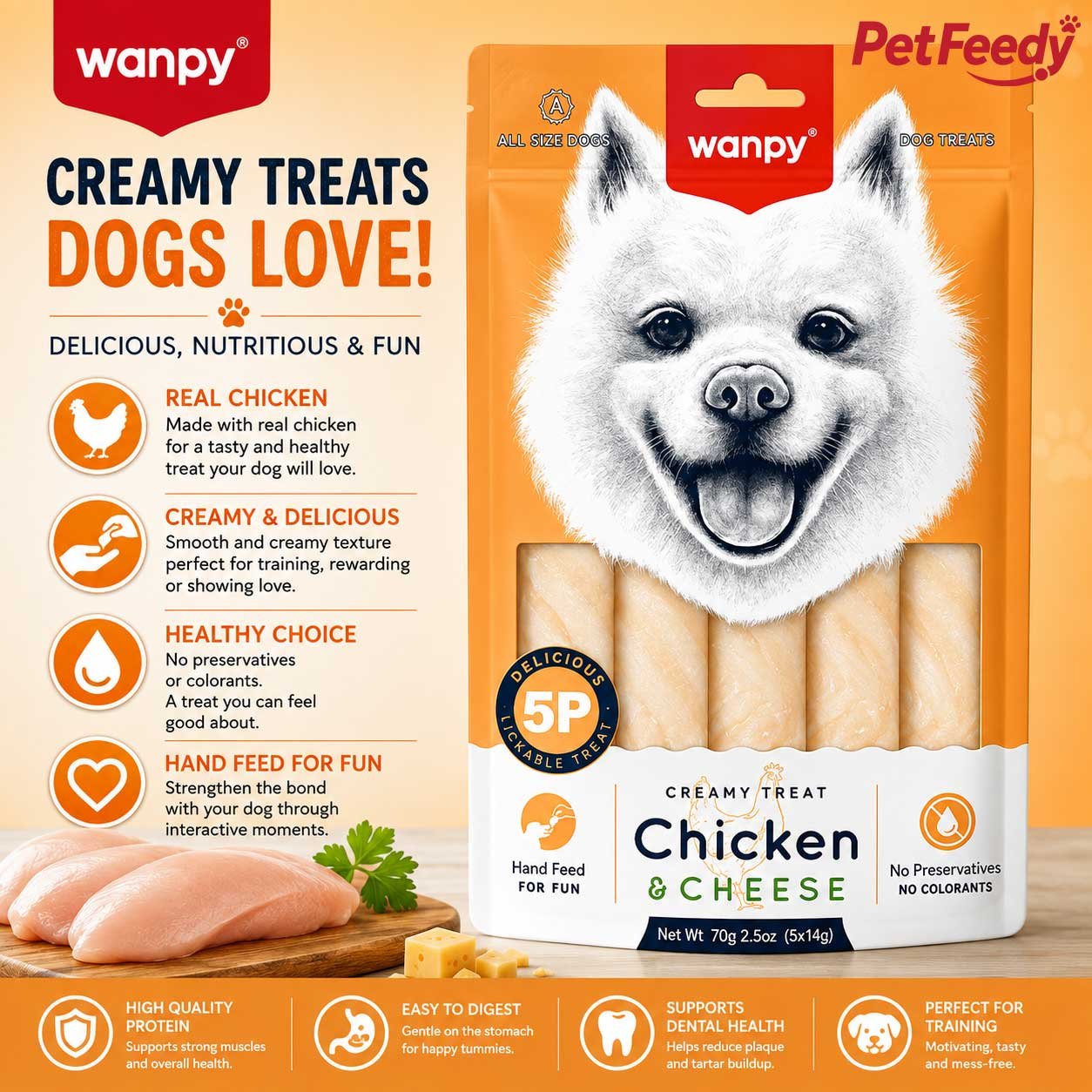 wanpy-chicken-cheese-creamy-dog-treats-70g Wanpy Chicken and Cheese creamy dog treats 70g pack