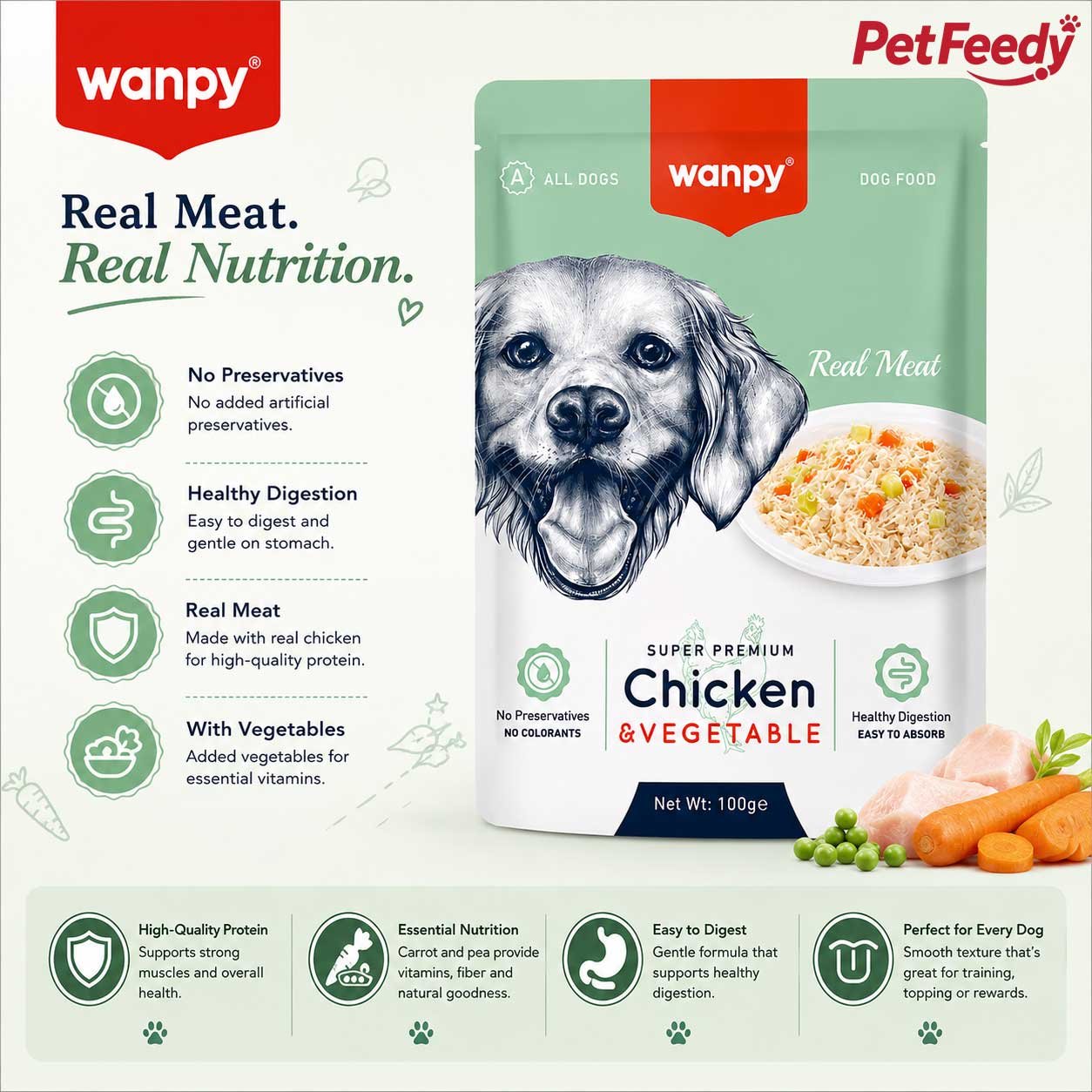Wanpy Chicken and Vegetable Super Premium Dog Food 100g Wanpy Chicken and Vegetable super premium dog food 100g