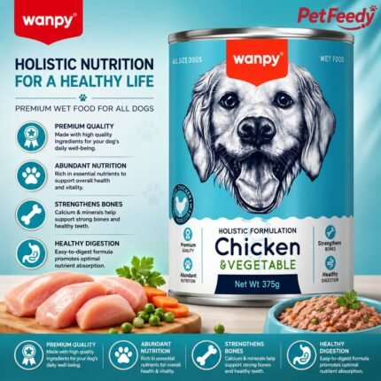 Wanpy Chicken and Vegetable wet dog food 375g can