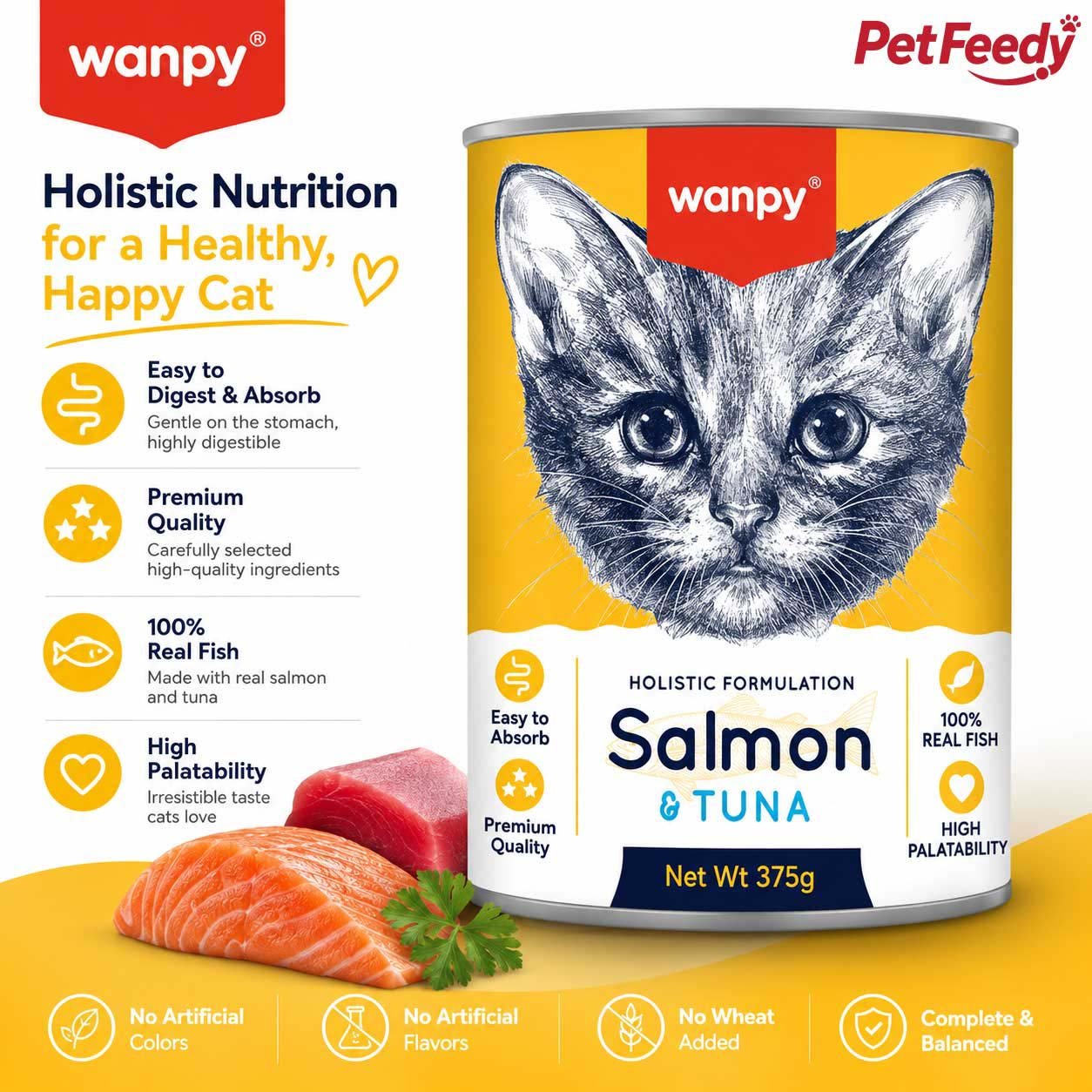 Wanpy Holistic Formulation Salmon & Tuna Wet Cat Food 375g Kitten Can Salmon & Tuna Wanpy Holistic Formulation Salmon & Tuna Wet Cat Food 375g