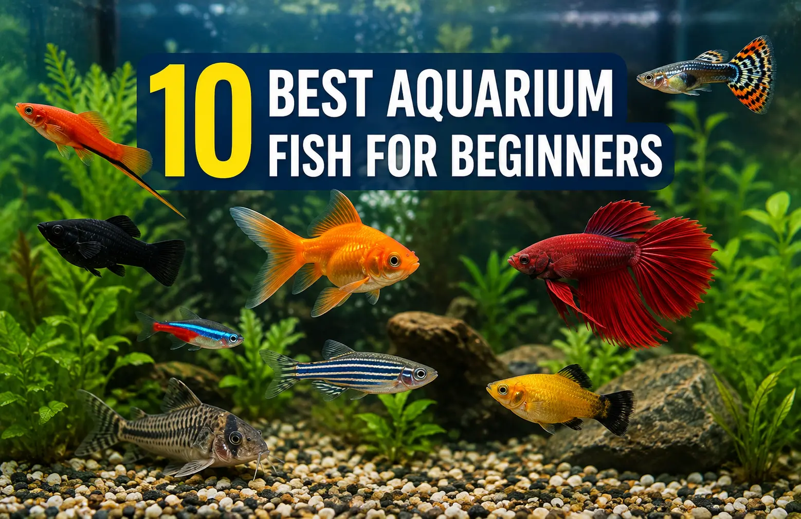 Best aquarium fish for beginners in Bangladesh displayed in a colorful fish tank