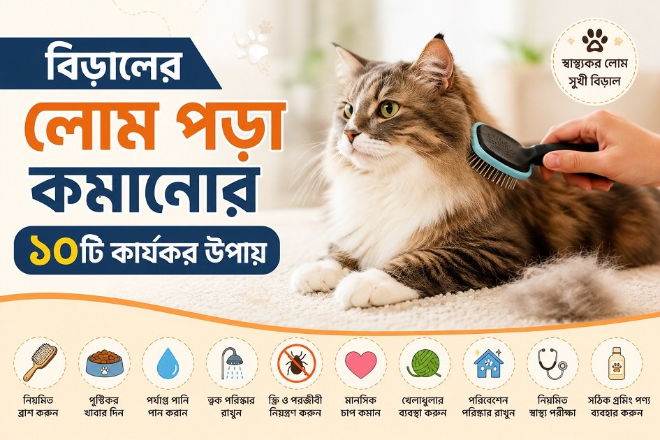 বিড়ালের লোম পড়া কমানোর ১০টি কার্যকর উপায়