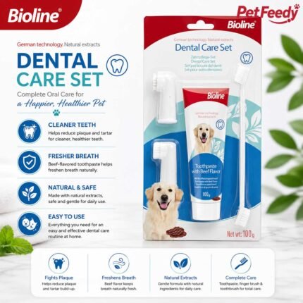 Bioline Dental Care Set with beef flavor toothpaste for dogs 100g