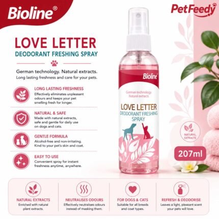 Bioline Love Letter deodorant freshening spray 207ml for dogs and cats