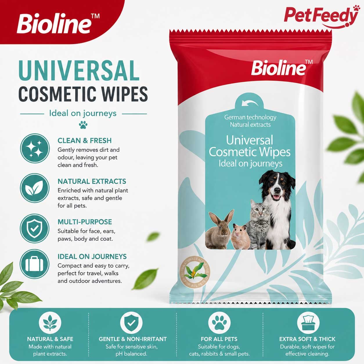 Bioline Universal Cosmetic Wipes for Pets Bioline Universal Cosmetic Wipes for dogs cats and small pets