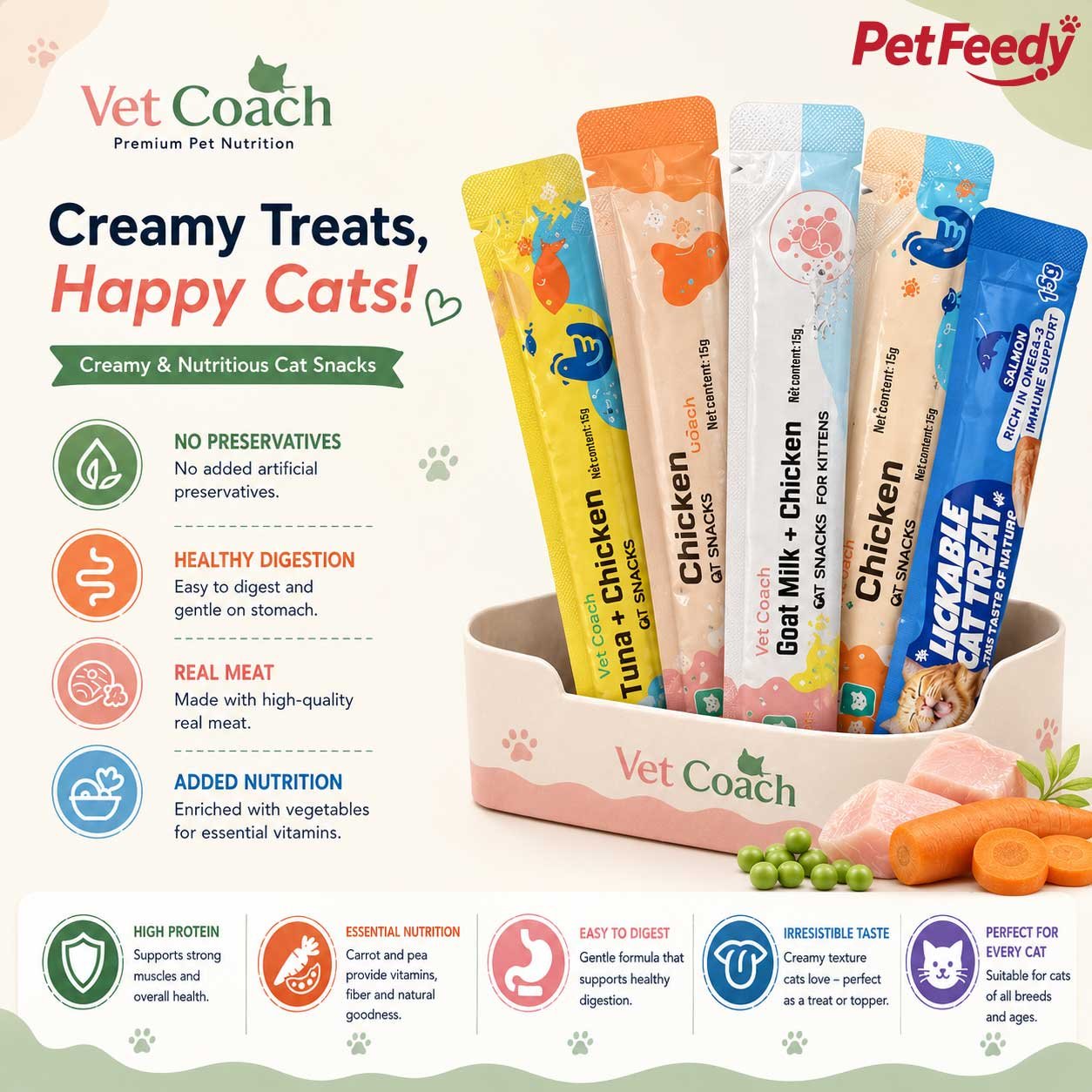 Vet Coach Creamy Cat Treats and Snacks Vet Coach creamy cat treats and snacks assortment