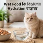 Wet Food খাচ্ছে এমন একটি বিড়াল ও পাশে fresh water bowl